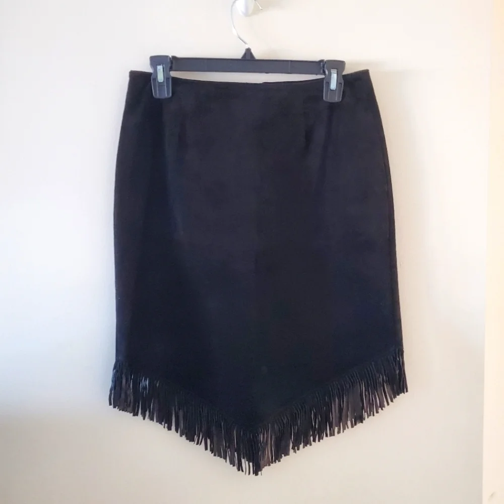 Village Set Genuine Leather Suede Skirt with Fringe - Picture 1 of 9